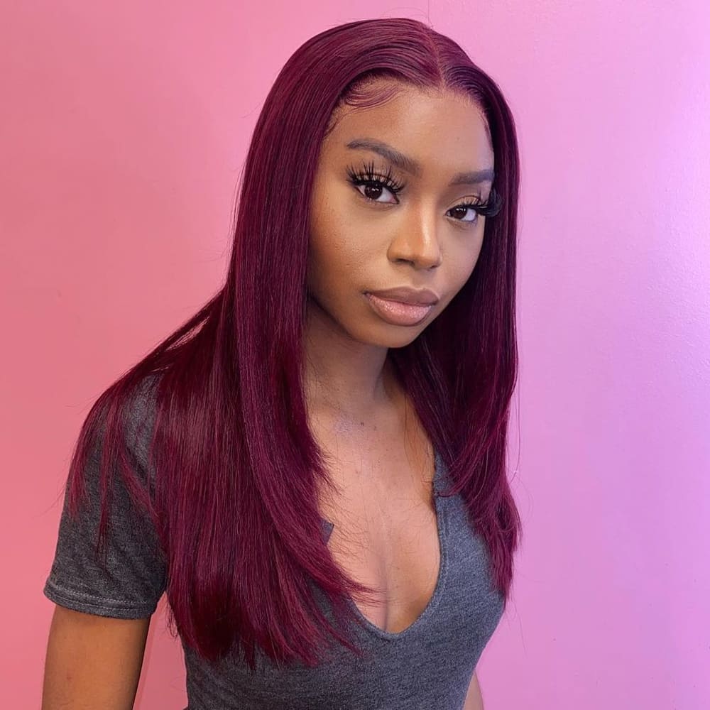 Fabawigs human hair wigs - burgundy long straight lace front wig on American woman