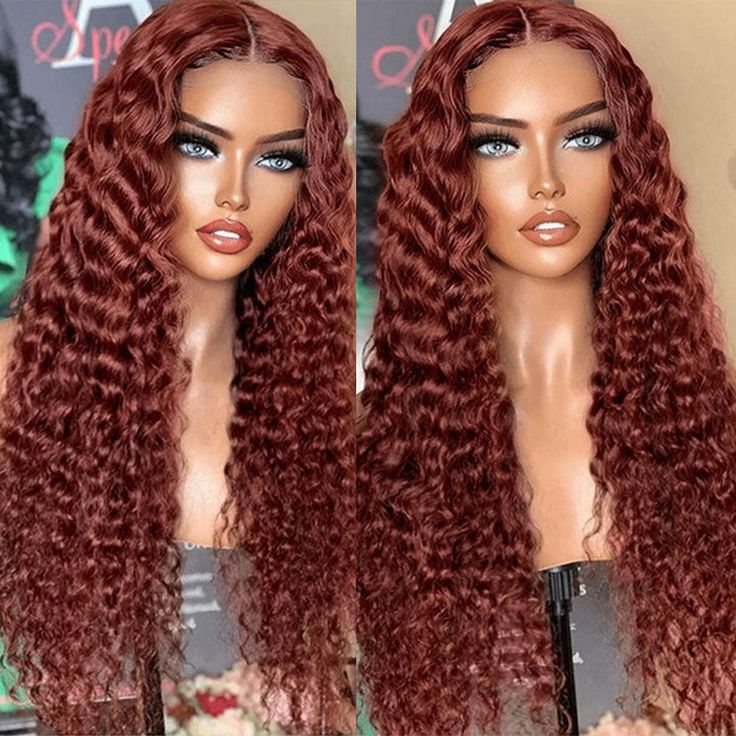 Pre-Cut Lace Wear Go Glueless Wig Reddish Brown Pure Color Deep Wave Breathable