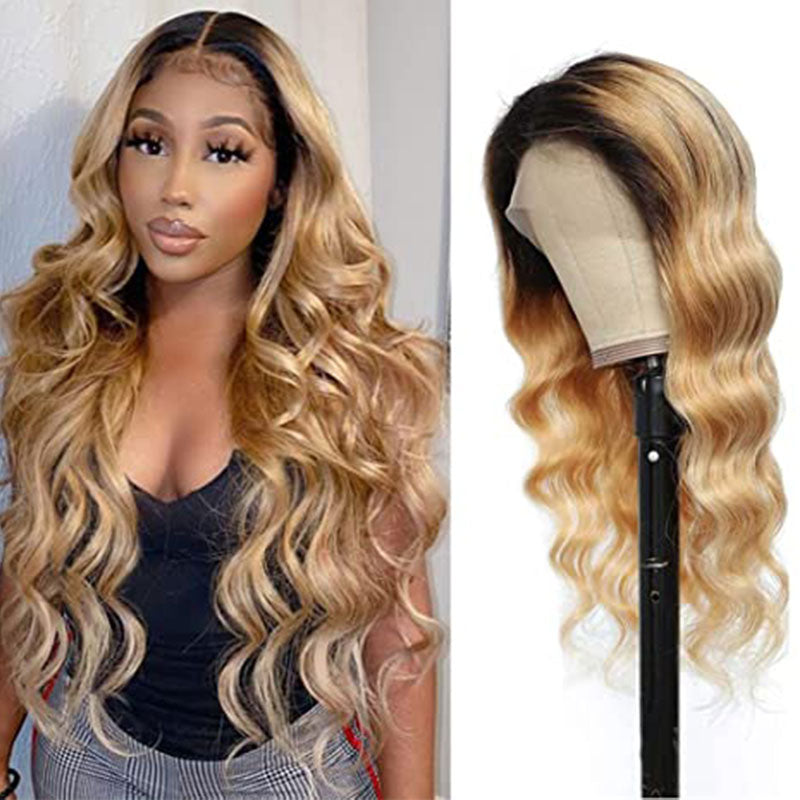 Body Wave Wig 360 Lace Wig Black With Honey Blond Ombre Wig Human Hair