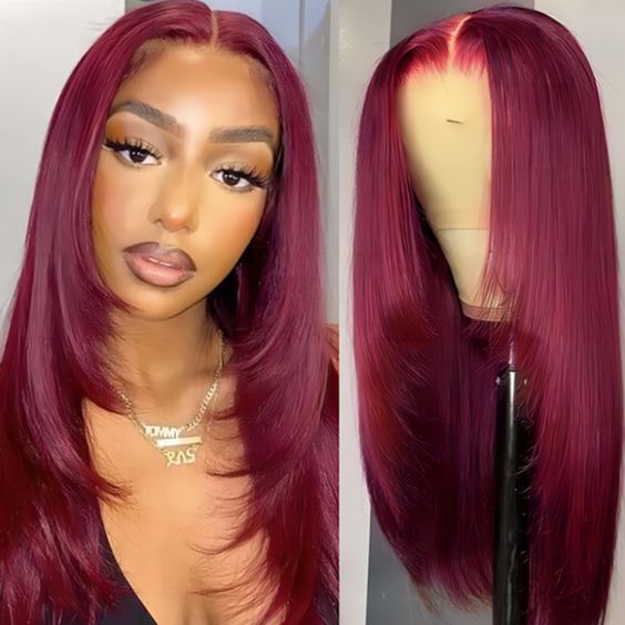 Glueless Wig Straight Wigs #99J Burgundy Color 4x4/13x4 HD Lace Front Wigs 150% Density Pre-plucked