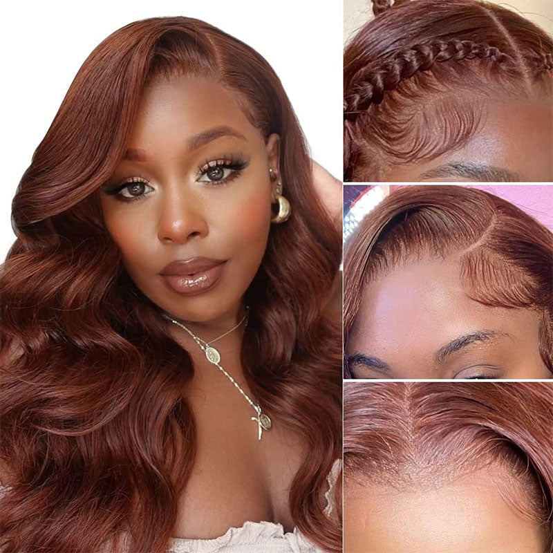 Reddish Brown Wig Body Wave Wig 180% Density 360 Closure Lace Wig