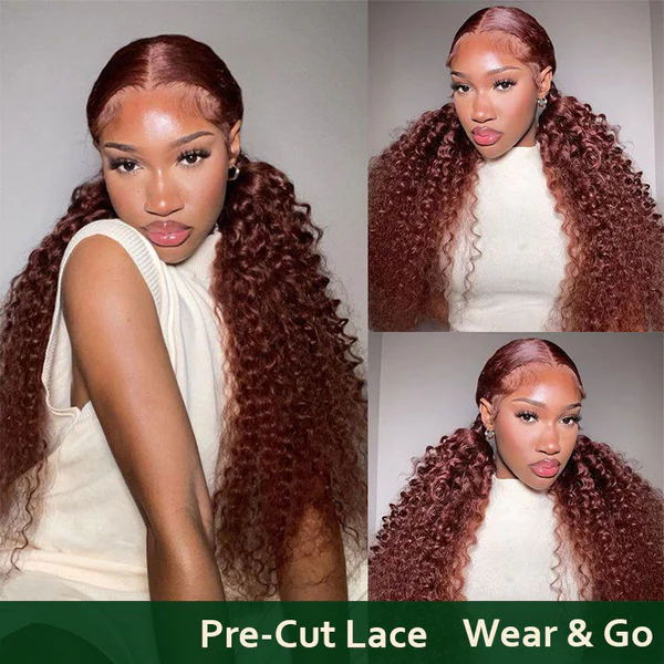 Reddish Brown Wig Wear Go Glueless 4C Wig Closure Wig with Breathable Cap Beginner Wig