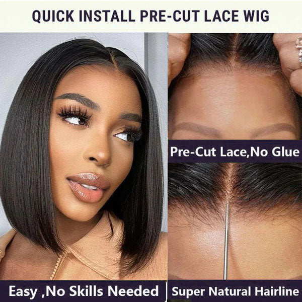 Glueless Wigs Black Wig Pre-Cut Lace 4x4 Closure/13x4 Lace Front Wig Straight Bob Wig Upgrade Transparent Lace