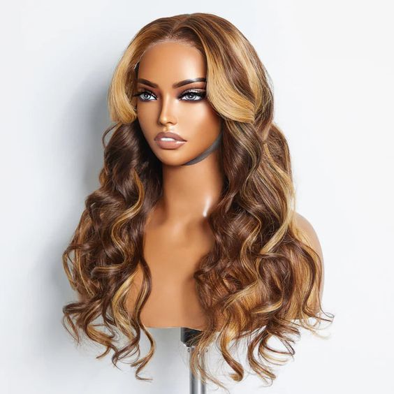 Wear & Go Honey Blonde Highlight Color Silky Body Wave Wig Transparent Frontal Lace Glueless Wig