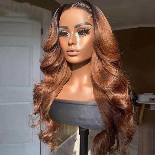 Black With Light Brown Ombre Color Body Wave Virgin Wig HD Lace Wig Human Hair Wig