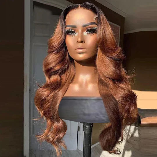 Black With Light Brown Ombre Color Body Wave Virgin Wig HD Lace Wig Human Hair Wig
