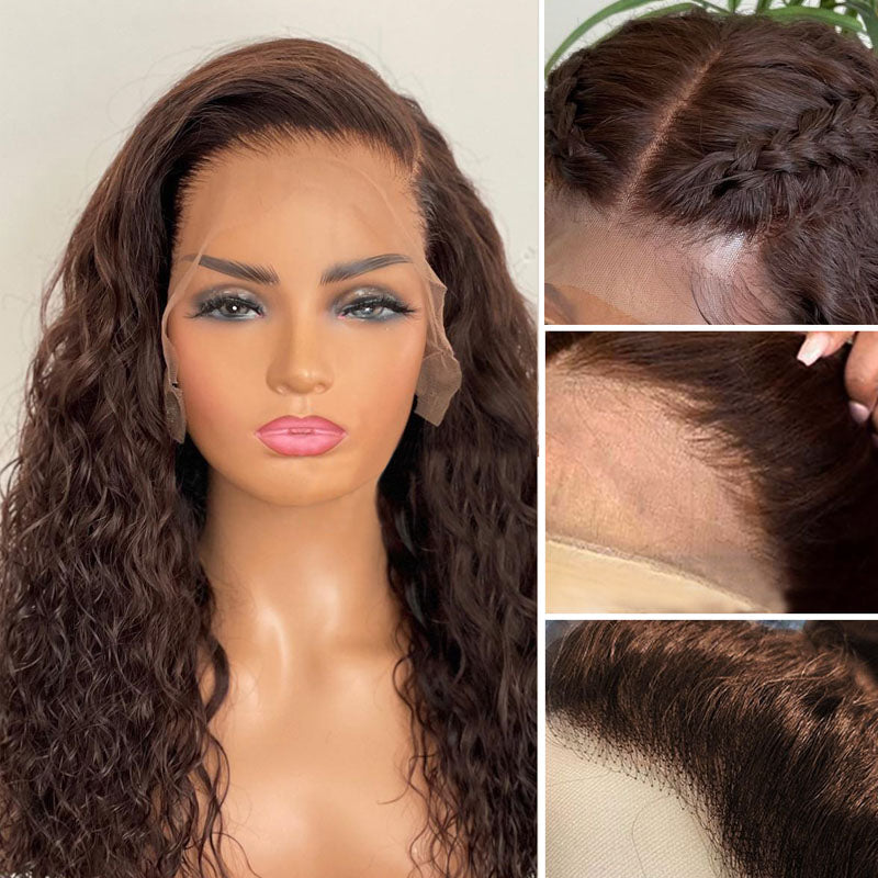 Chestnut Brown Curly Wig Pre Plucked Closure Transparent Lace Front Wigs 150% Density