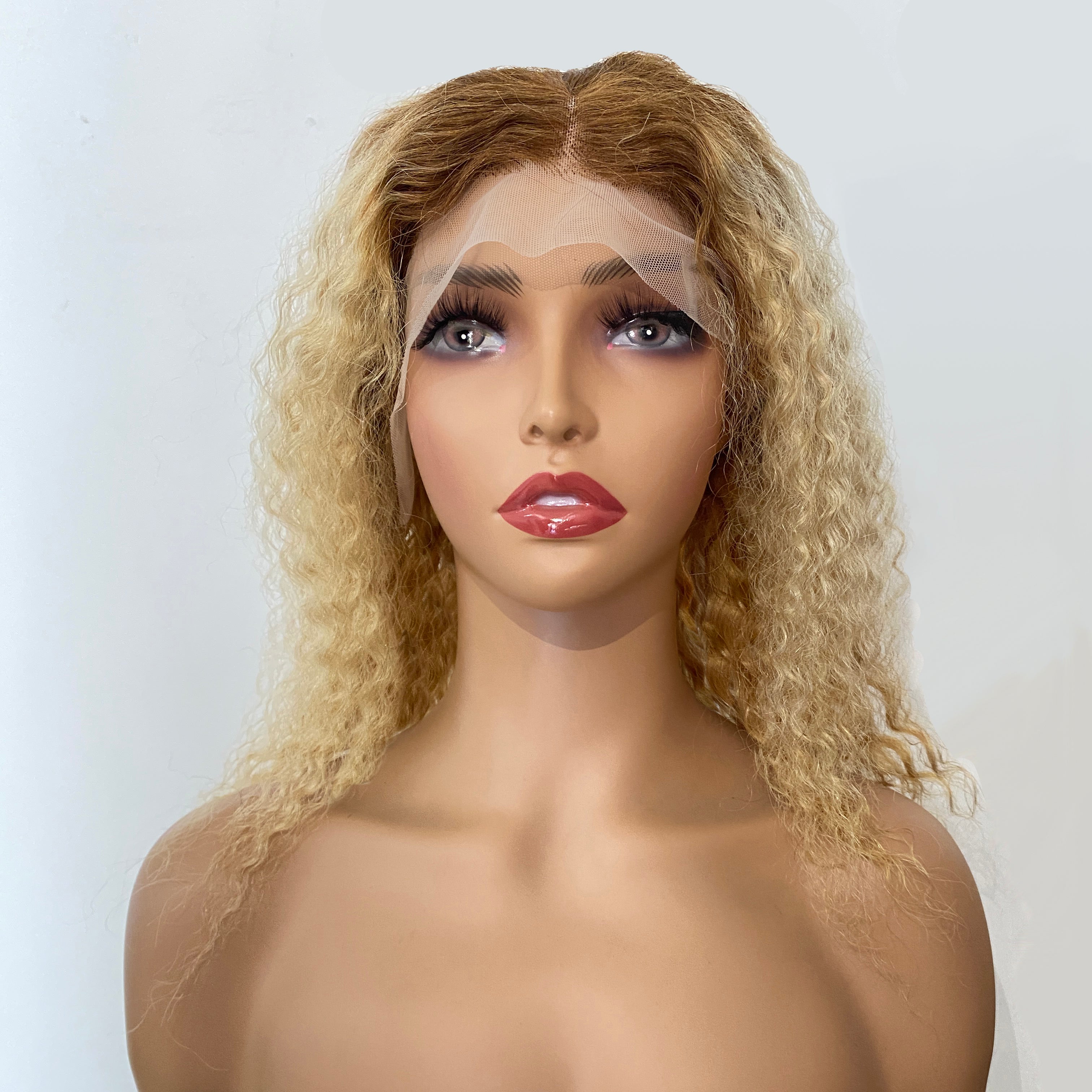 #5/27  Ombre Color Bob Wigs Curly HD Lace  Front Human Hair Wig