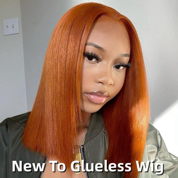 Wear & Go Pre Cut Ginger Orange Bob Wigs Straight Glueless Human Hair Wigs