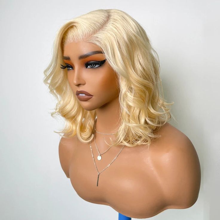 FABA Pre-Styled Blonde 613 Layer Cut Body Wave Bob Glueless Wig Human Hair Wig