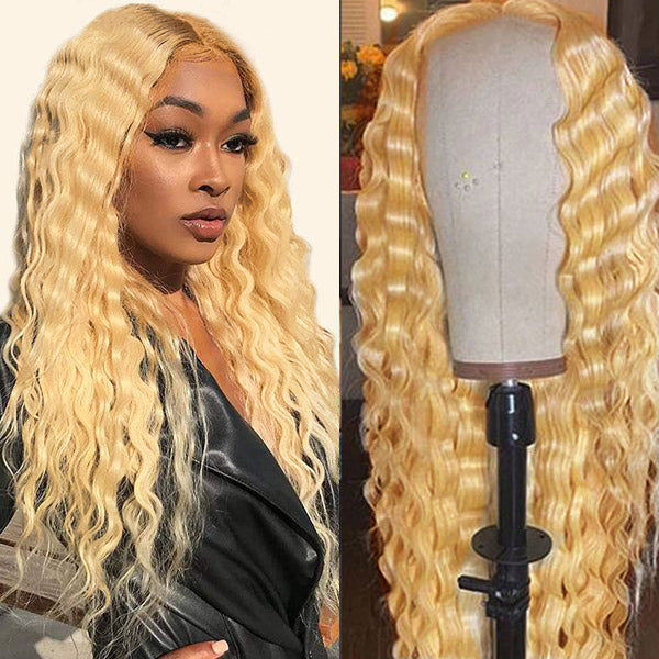 Glueless Wigs Honey Blonde Color Loose Wave Wig HD Lace Front Wig Any Part