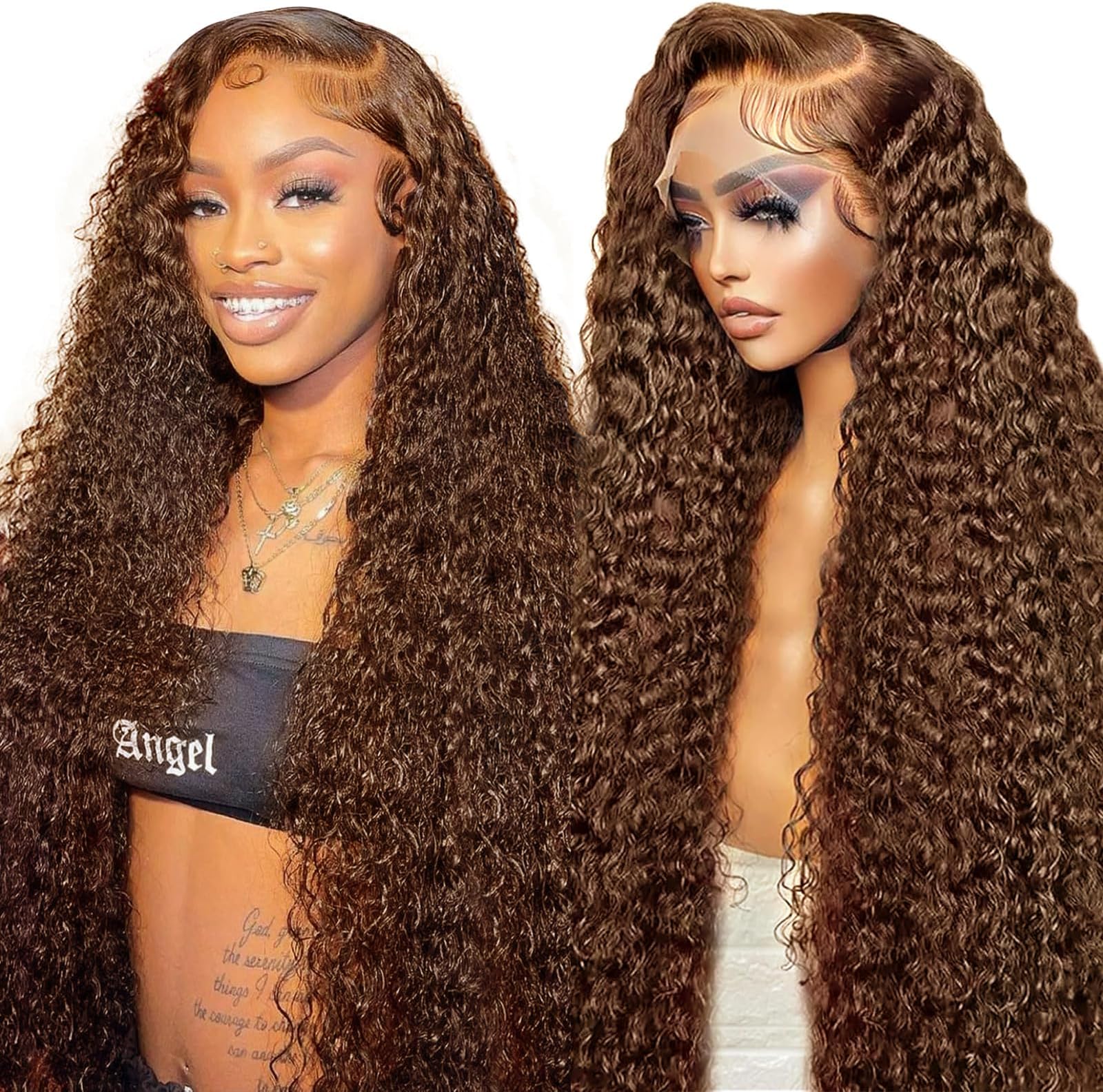 Chocolate Brown Color Curly Wig 13x4 Transparent Lace Front Wig With Micro Knot Pre Bleached Knots