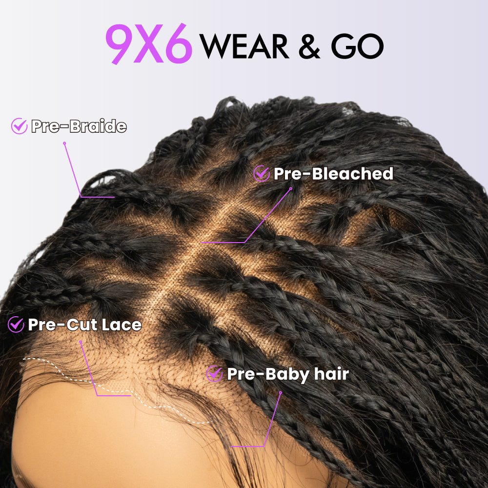 FABA Pre-Braided Goddess Braid 9x6 PreMarting Wear GO Wigs HD Lace Wig Natural Black Wig With Bleached Bye Bye Knots