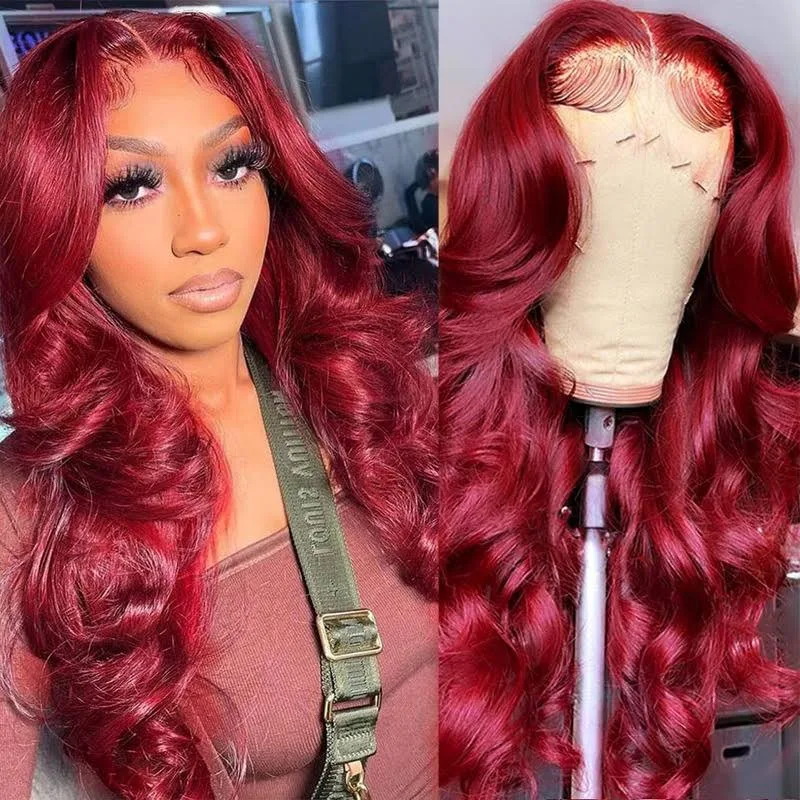 #99J Burgundy Color Wig Body Wave Wig 4x4/13x4/13x6 Lace Front Wig Pre-Cut 150% Density