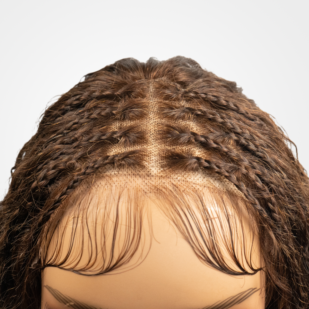 FABA 7x5 Lace Put On Go Pre-Braided Goddess Braid Brown Glueless Wigs Transparent Lace Wig Bleached Tiny Knots With Baby Hair