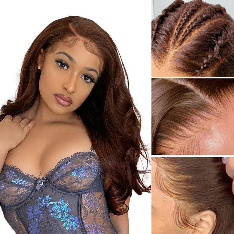 Chestnut Brown Curly Wig Pre Plucked Closure Transparent Lace Front Wigs 150% Density