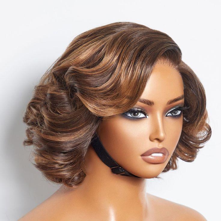 FABA Side Part Bouncy Curly Loose Body Wave Glueless Wig Honey Highlight Hair / Natural Black