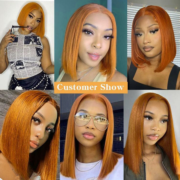 Glueless Wig Ginger Orange Wig Short BoB Wig 13x4 Lace Front Wig Pre-plucked