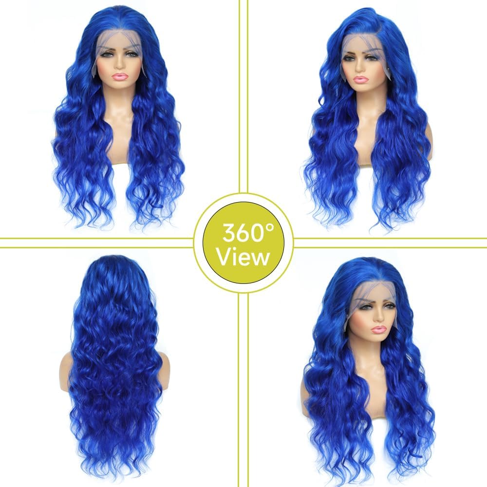 Blue Lace Front Wig Human Hair 13x4 HD Body Wave Human Hair Lace Front Wigs Pre Plucked Colored Blue Lace Front Wig 180% Desity