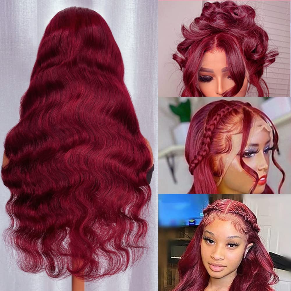 Pre-Cut Lace Wear Go Glueless Wig Burgundy Pure Color Body Wave Breathable