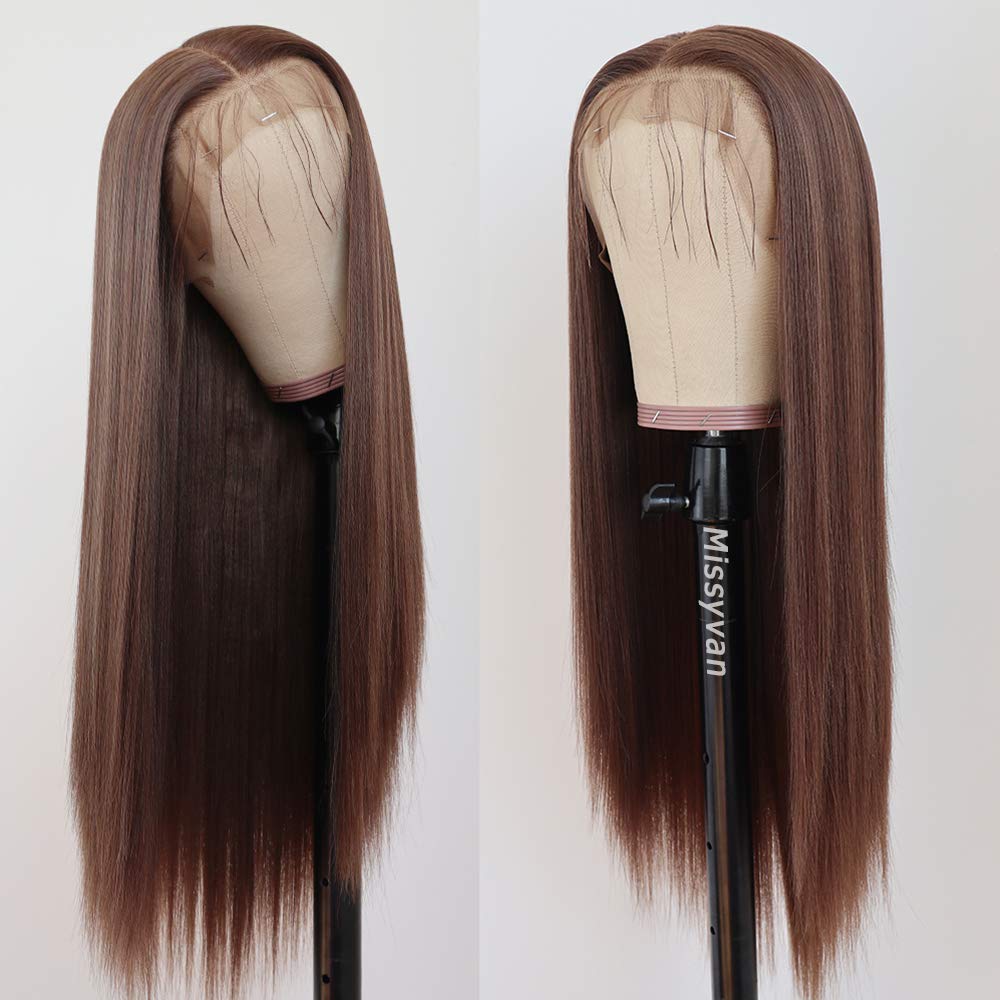 Brown Straight Transparent Lace Front Wigs 180% Density 100% Human Hair #4 Colored