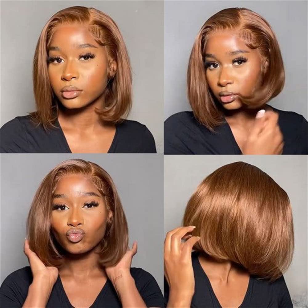 #4 Brown Straight Bob Wigs 150% / 180% Density Human Hair