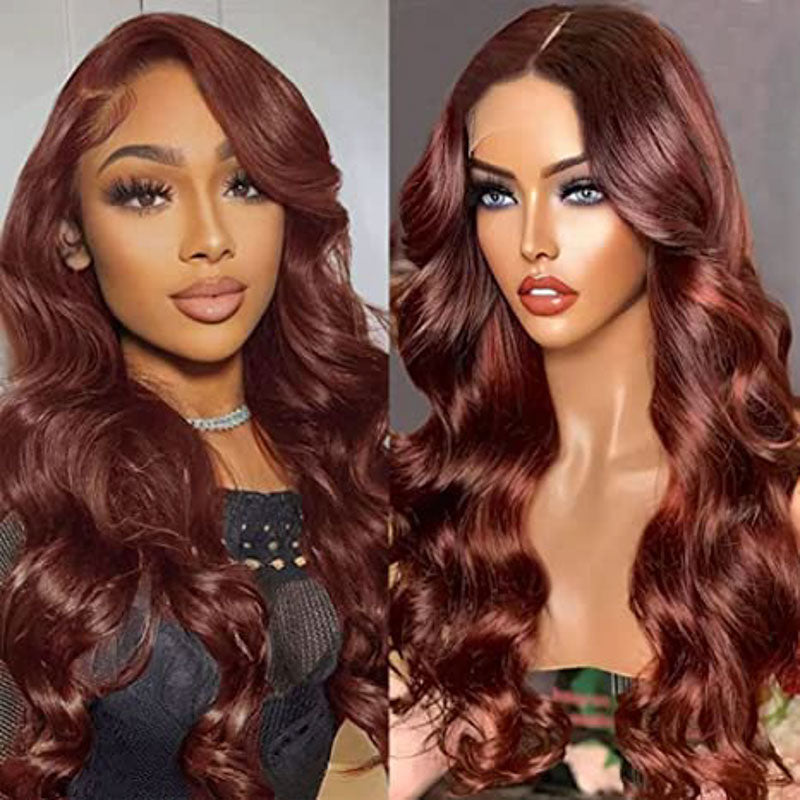 #33 Reddish Brown Wig Body Wave Wig Transparent Lace Front Wigs 180% Density Human Hair Wigs