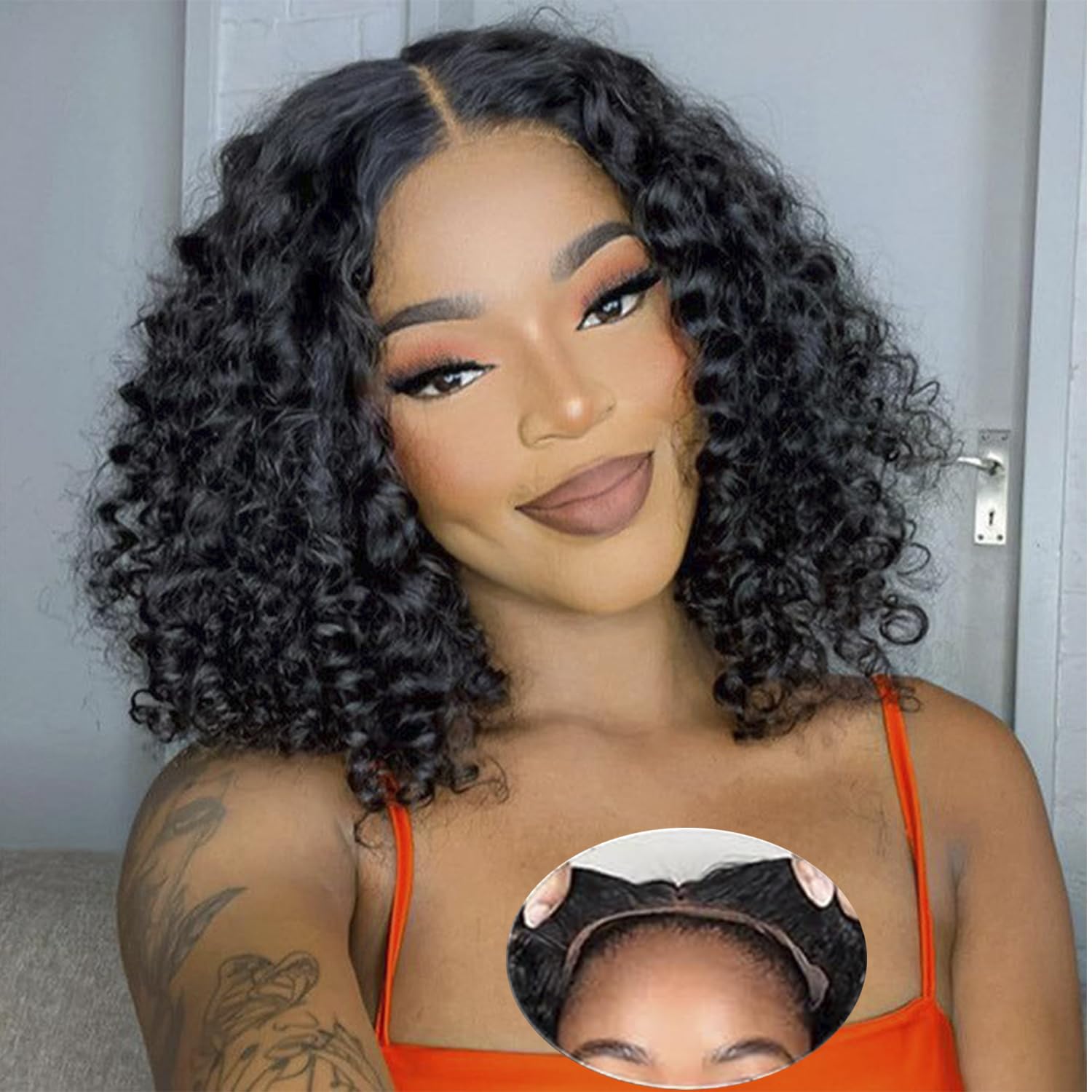 Glueless Wig Natural Black Color Short Curly Wig Bob 4x4/13x4 HD Lace Front Wigs