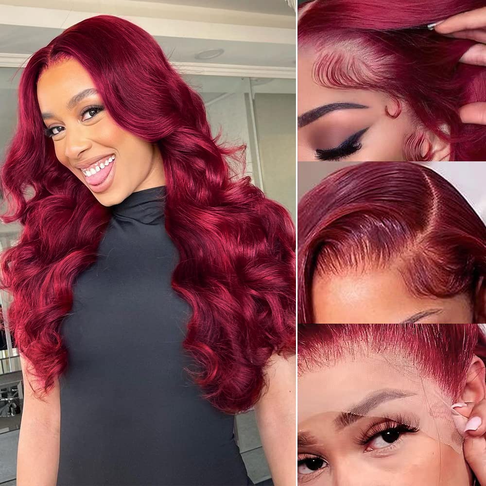 Pre-Cut Lace Wear Go Glueless Wig Burgundy Pure Color Body Wave Breathable