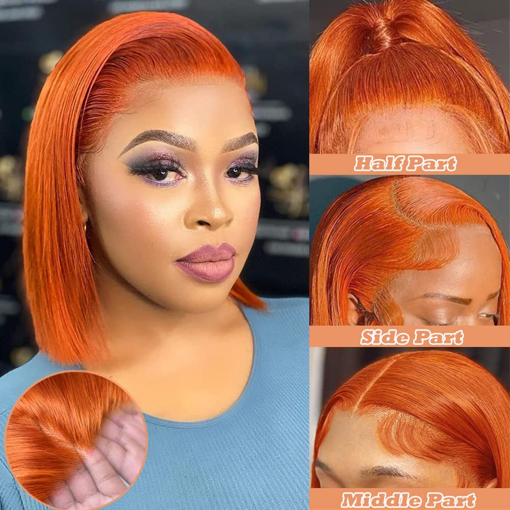 Wear & Go Pre Cut Ginger Orange Bob Wigs Straight Glueless Human Hair Wigs