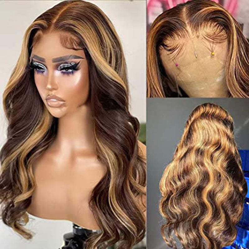 Wear&Go 4/27# Honey Blonde Highlight  Piano Color Lace Front Wigs Human Hair Body Wave Glueless Wigs