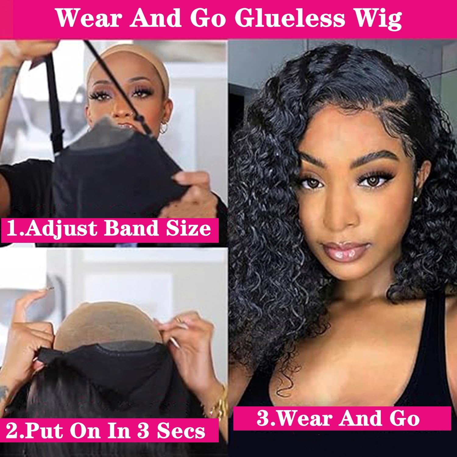 Glueless Wig Natural Black Color Short Curly Wig Bob 4x4/13x4 HD Lace Front Wigs