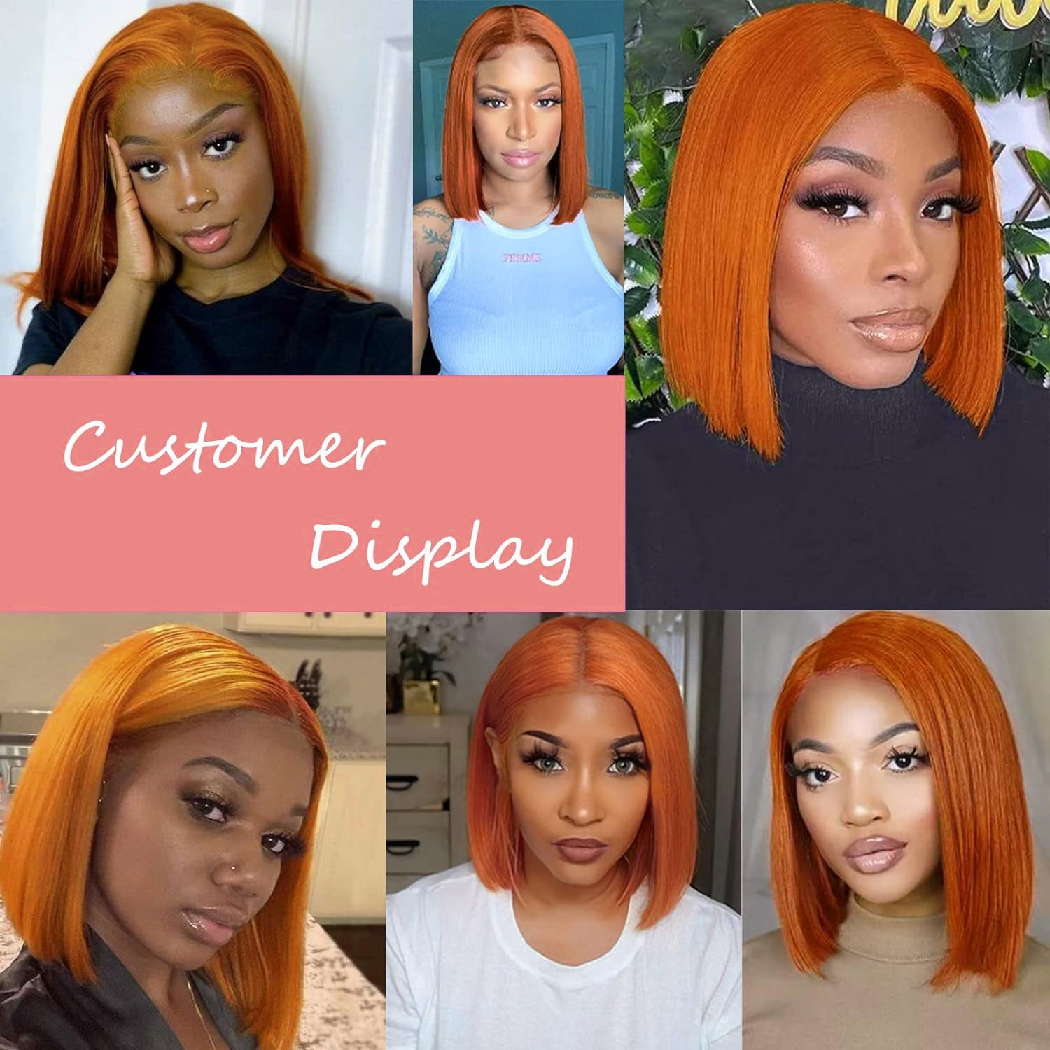 Glueless Wig Ginger Orange Wig Short BoB Wig 13x4 Lace Front Wig Pre-plucked