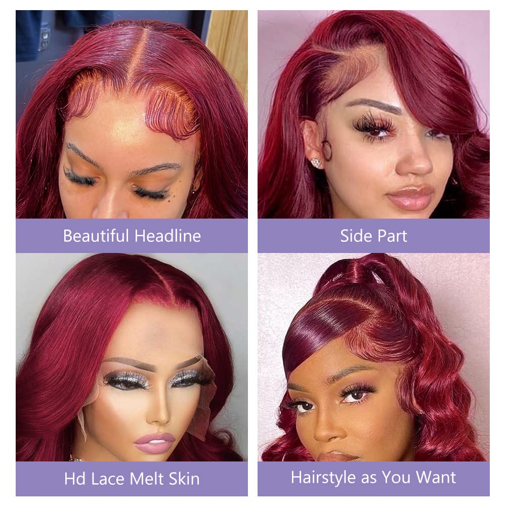 Pre-Cut Lace Wear Go Glueless Wig Burgundy Pure Color Body Wave Breathable