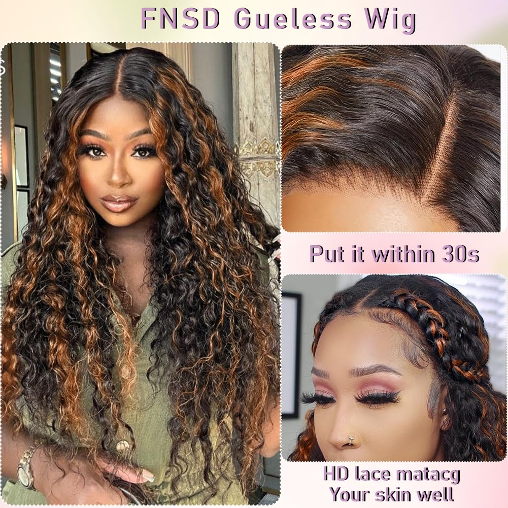 Wear Go Pre-Cut Lace Black With Copper Color Curly Breathable Cap Glueless Wig