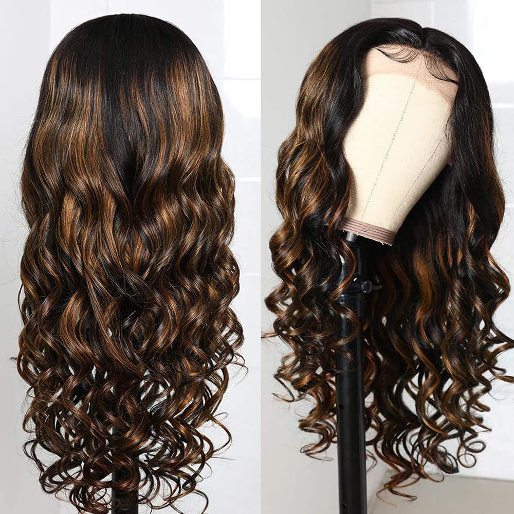 Pre-Cut Lace Wear Go Glueless Wig Black With Honey Blonde Piano Color Body Wave Breathable