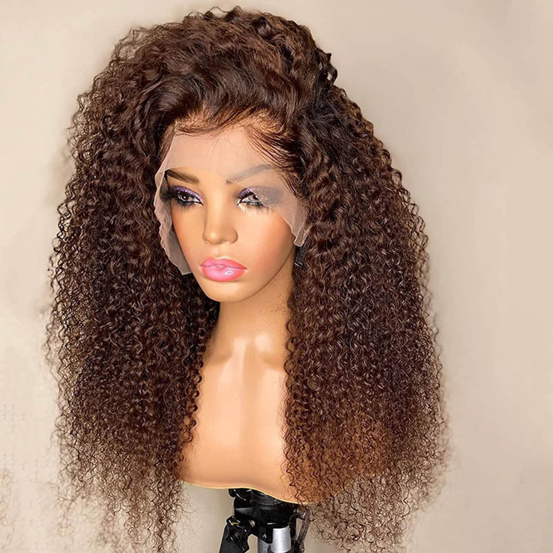 Chestnut Brown Curly Wig HD Lace Front Wigs 180% Density Human Hair Wigs