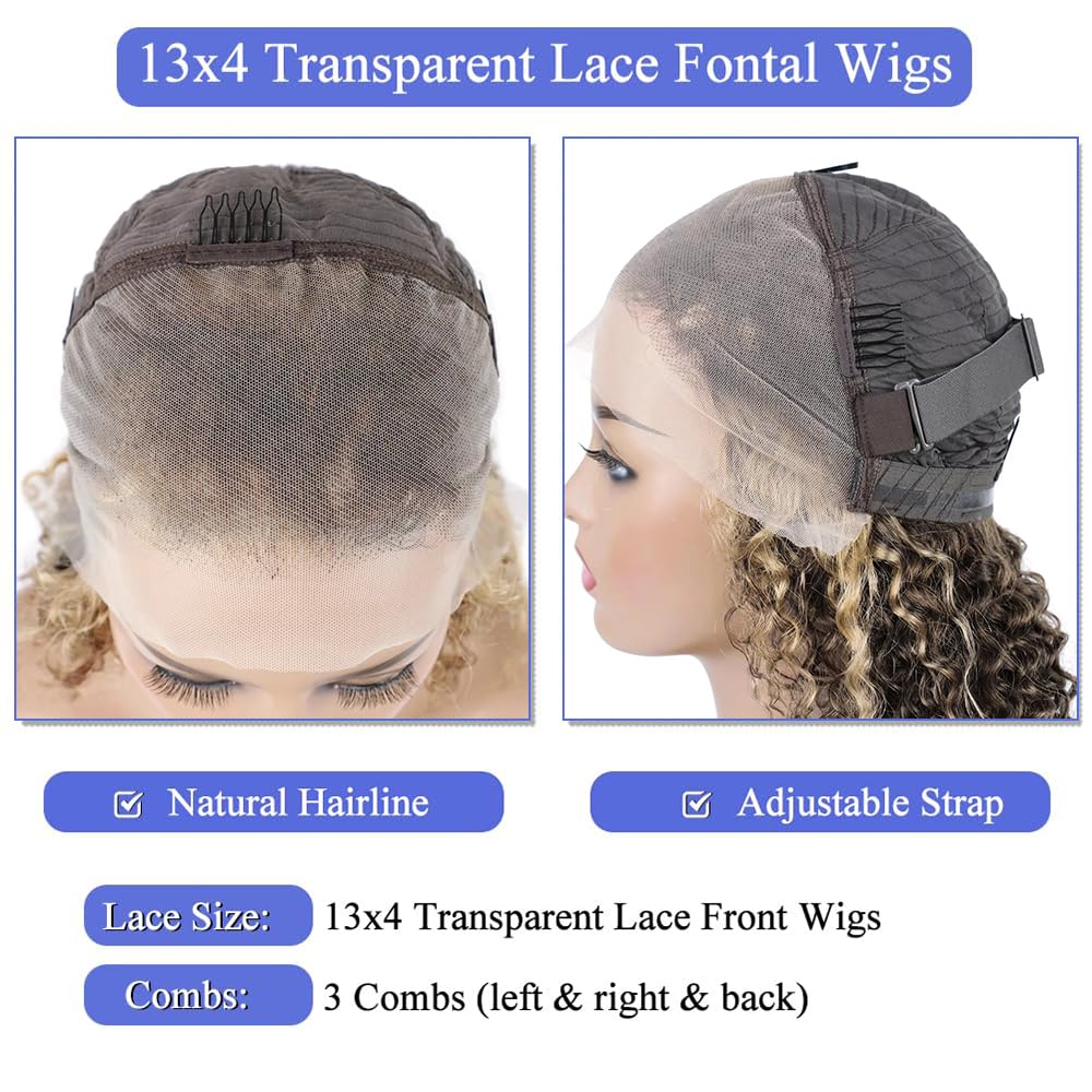 Pre-Cut Lace Wear Go Glueless Wig Black With Honey Blonde Piano Color Curly Breathable