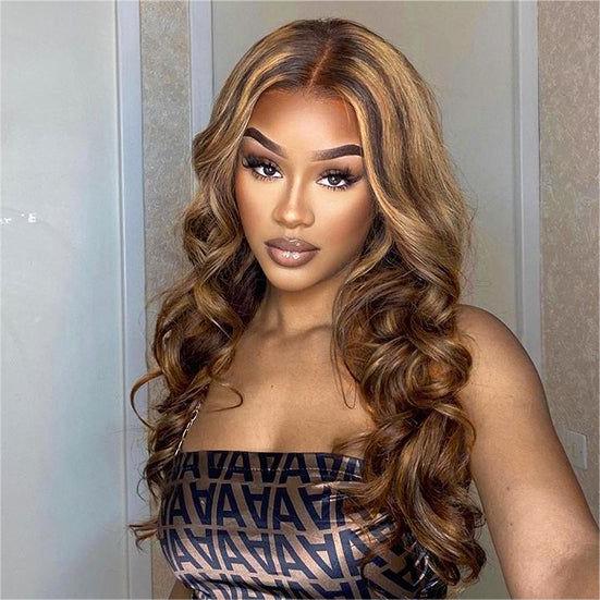 Wear&Go 4/27# Honey Blonde Highlight  Piano Color Lace Front Wigs Human Hair Body Wave Glueless Wigs