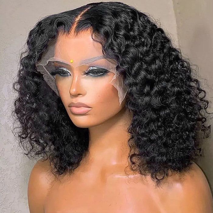 Glueless Wigs Natural Black Super Bouncy Loose Curly Transparent Lace Front Wigs