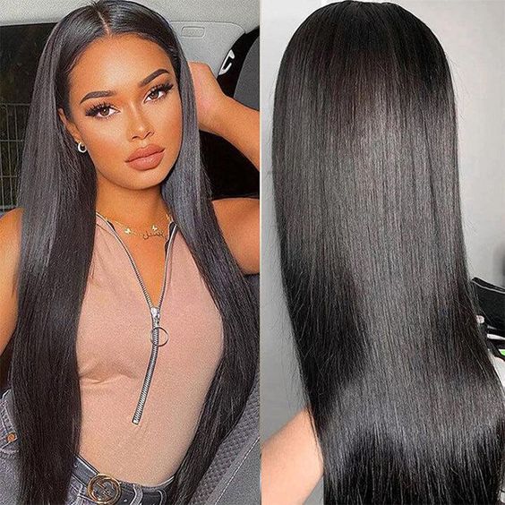 Pre-Cut Glueless Wig Natual Black Straight Human Hair Beginner Wear & Go Wigs