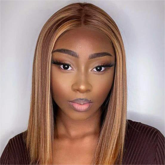 Highlight Piano Color Short Bob Wig Straight 180% Density Lace Front HD Lace Wig Human Hair Wig