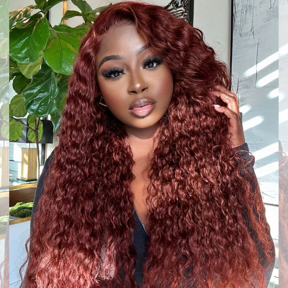 Pre-Cut Lace Wear Go Glueless Wig Reddish Brown Pure Color Deep Wave Breathable