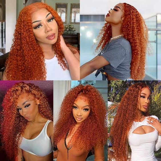 Ginger Color Wig Curly Wig 180% Density 360 Lace Human Hair Wig