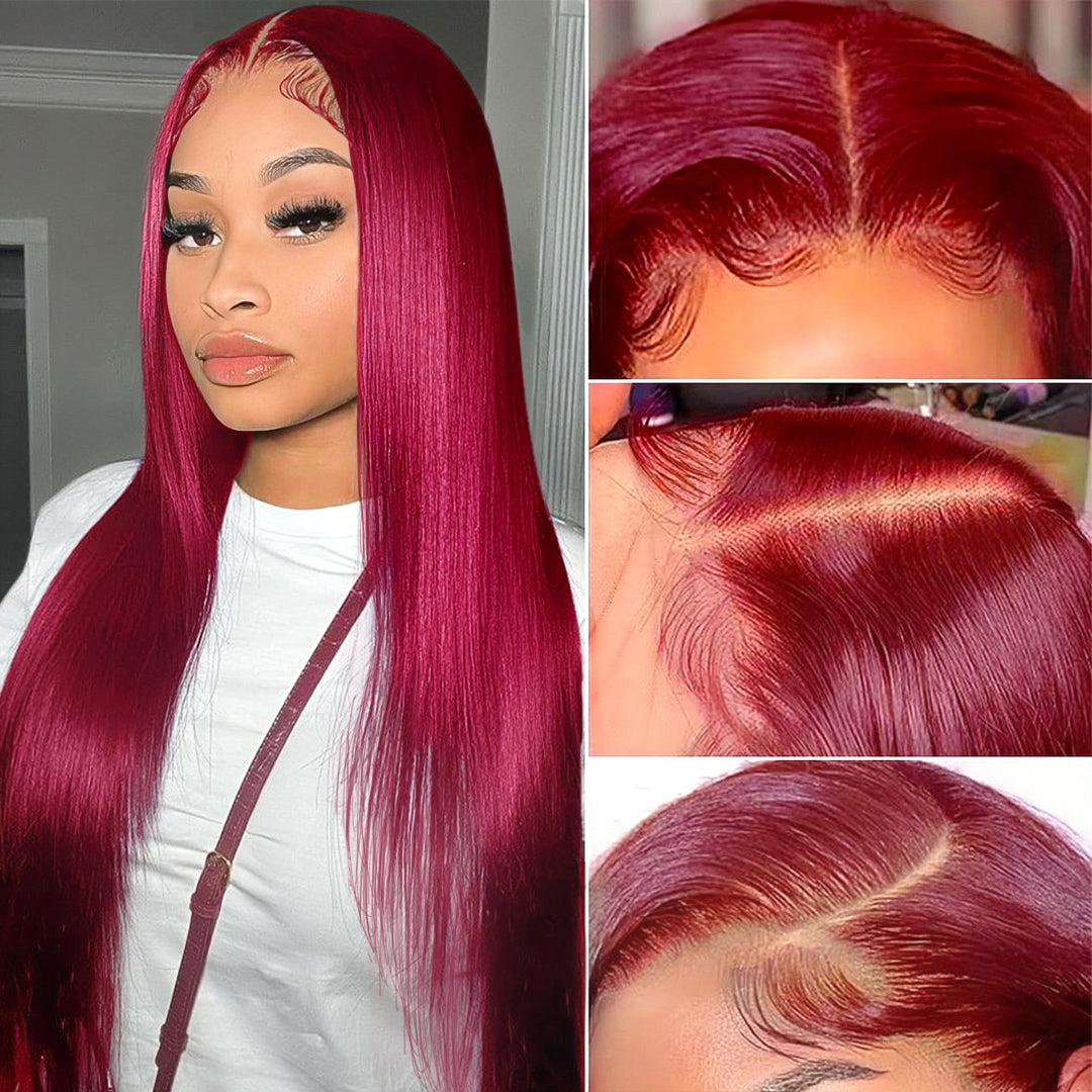 Glueless Wig Straight Wigs #99J Burgundy Color 4x4/13x4 HD Lace Front Wigs 150% Density Pre-plucked