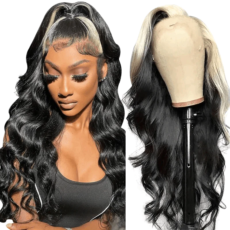 Q613/1B Blonde Piano Highlight Color Wigs 180% Density Body Wave Glueless Lace Front 360 Human Hair Wig