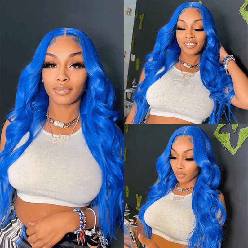 Blue Lace Front Wig Human Hair 13x4 HD Body Wave Human Hair Lace Front Wigs Pre Plucked Colored Blue Lace Front Wig 180% Desity