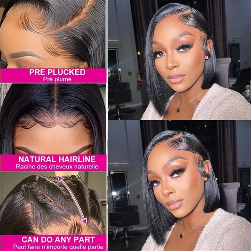 Bob Straight 4x4/13x4/13x6 Transparent Lace Front Wigs With Side Part Perfect For Any Face Shapes