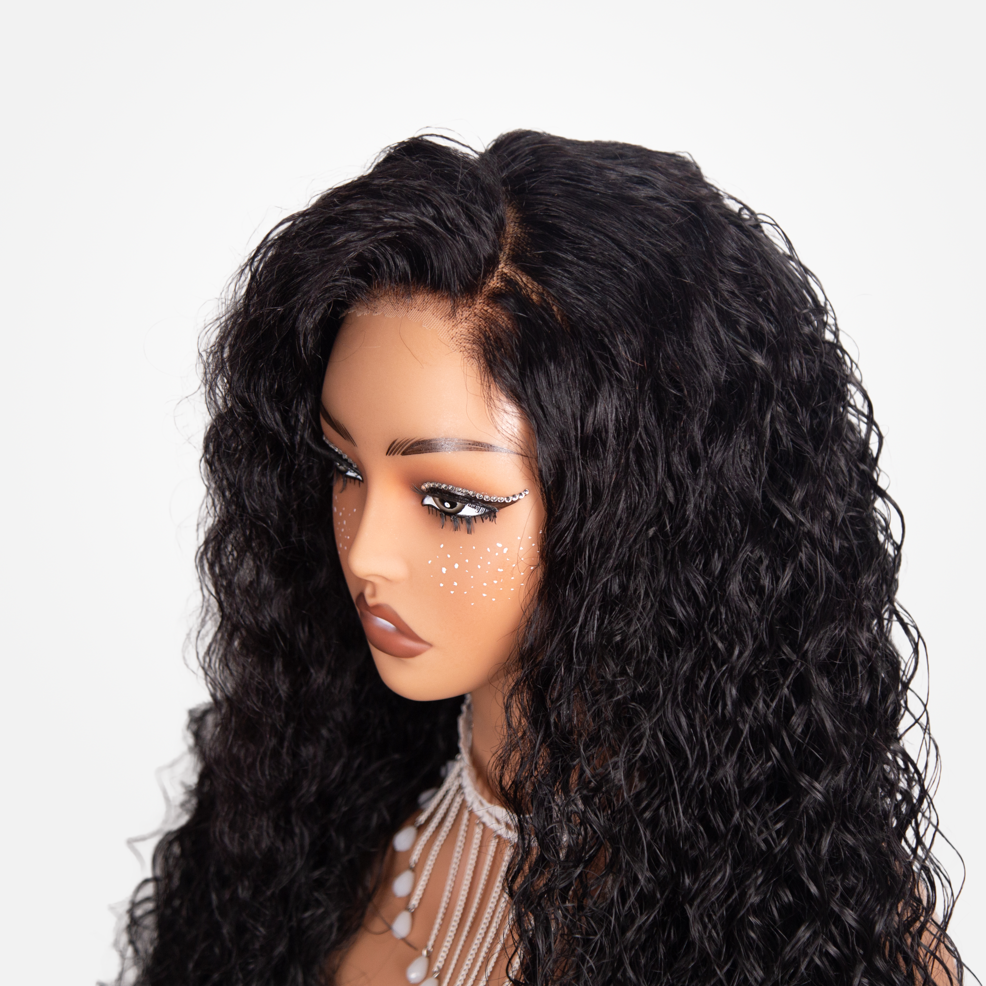 Put On Go CPart 7x5 Transparent Lace Pre-Styling Fashion Black Curly Hair Blended Wig