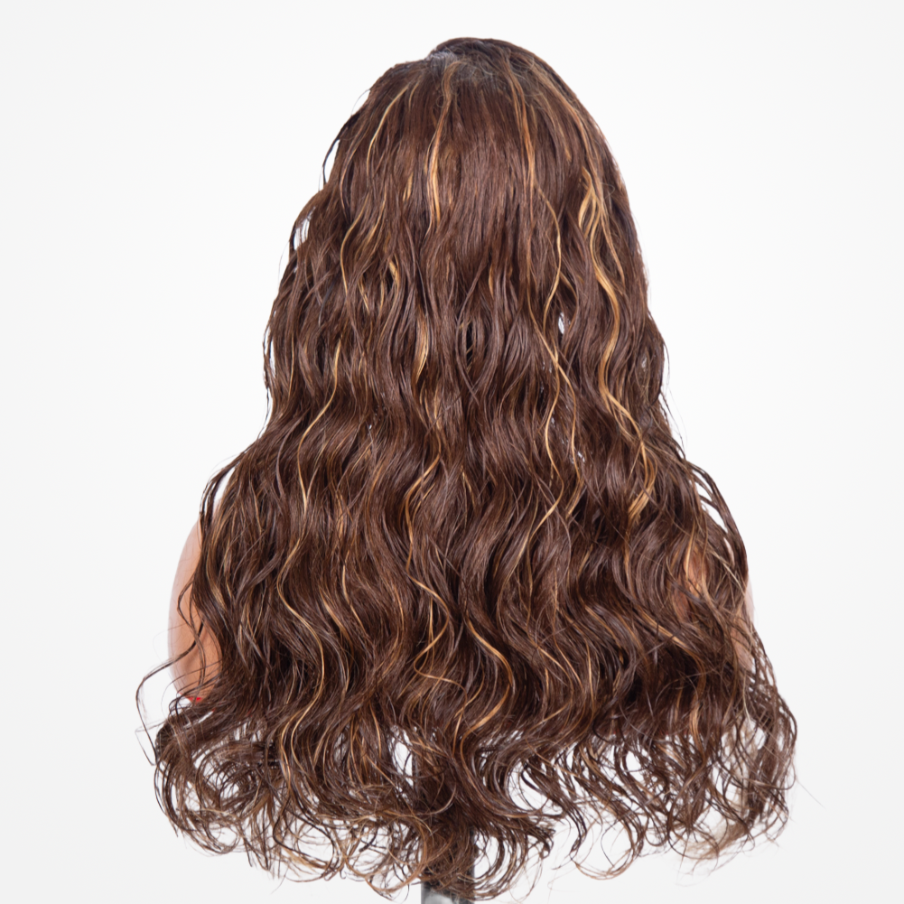 Put On Go Fashion Brown and Bloned Color Pre C-part 7x5 Transparent Lace Pre-Styling Body Wave Hair Blended Wig